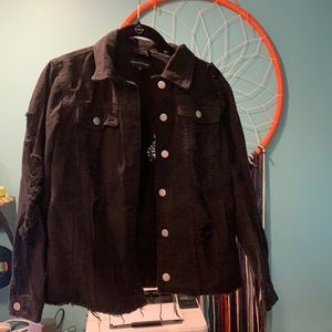 Distressed black denim jacket